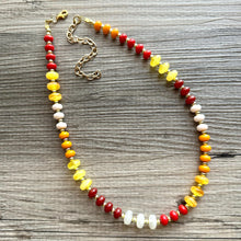 Load image into Gallery viewer, Fall Colors Statement Necklace, Single Strand Necklace, Orange red necklace, vacation white maroon yellow