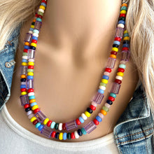 Load image into Gallery viewer, Rainbow Beaded Necklace, 2 strand Colorful Jewelry, Chunky statement necklace, big beaded necklace, rainbow jewelry, rainbow baby