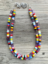 Load image into Gallery viewer, Rainbow Beaded Necklace, 2 strand Colorful Jewelry, Chunky statement necklace, big beaded necklace, rainbow jewelry, rainbow baby