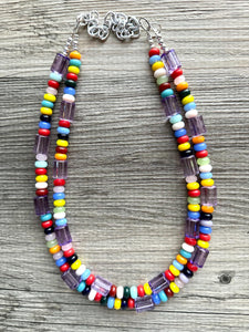 Rainbow Beaded Necklace, 2 strand Colorful Jewelry, Chunky statement necklace, big beaded necklace, rainbow jewelry, rainbow baby