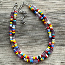 Load image into Gallery viewer, Rainbow Beaded Necklace, 2 strand Colorful Jewelry, Chunky statement necklace, big beaded necklace, rainbow jewelry, rainbow baby