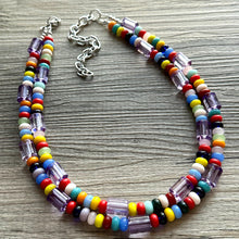 Load image into Gallery viewer, Rainbow Beaded Necklace, 2 strand Colorful Jewelry, Chunky statement necklace, big beaded necklace, rainbow jewelry, rainbow baby