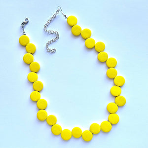 Summer Sunshine Yellow Painted Wood Chunky Statement Necklace, Big beaded jewelry, single Strand Statement Necklace, Bib bridesmaid wedding