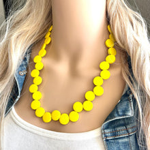 Load image into Gallery viewer, Summer Sunshine Yellow Painted Wood Chunky Statement Necklace, Big beaded jewelry, single Strand Statement Necklace, Bib bridesmaid wedding