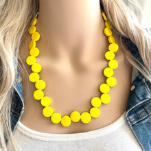 Load image into Gallery viewer, Summer Sunshine Yellow Painted Wood Chunky Statement Necklace, Big beaded jewelry, single Strand Statement Necklace, Bib bridesmaid wedding