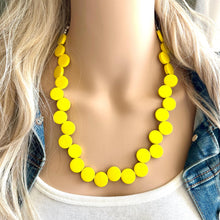 Load image into Gallery viewer, Summer Sunshine Yellow Painted Wood Chunky Statement Necklace, Big beaded jewelry, single Strand Statement Necklace, Bib bridesmaid wedding