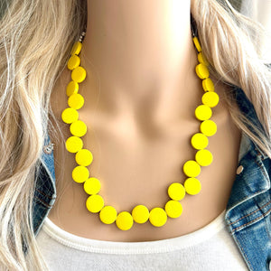 Summer Sunshine Yellow Painted Wood Chunky Statement Necklace, Big beaded jewelry, single Strand Statement Necklace, Bib bridesmaid wedding