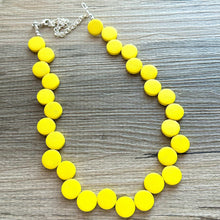 Load image into Gallery viewer, Summer Sunshine Yellow Painted Wood Chunky Statement Necklace, Big beaded jewelry, single Strand Statement Necklace, Bib bridesmaid wedding