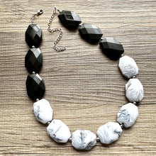 Load image into Gallery viewer, Black &amp; White bleached Statement Necklace, chunky beaded jewelry, neutral necklace, black and white necklace, beaded jewelry, black necklace