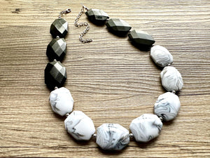 Black & White bleached Statement Necklace, chunky beaded jewelry, neutral necklace, black and white necklace, beaded jewelry, black necklace