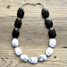 Load image into Gallery viewer, Black &amp; White bleached Statement Necklace, chunky beaded jewelry, neutral necklace, black and white necklace, beaded jewelry, black necklace