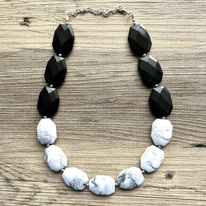 Black & White bleached Statement Necklace, chunky beaded jewelry, neutral necklace, black and white necklace, beaded jewelry, black necklace