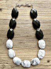 Load image into Gallery viewer, Black &amp; White bleached Statement Necklace, chunky beaded jewelry, neutral necklace, black and white necklace, beaded jewelry, black necklace