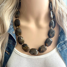 Load image into Gallery viewer, Mocha Fudge Swirl Statement Necklace, Chunky Beaded Necklace, brown beaded necklace, 1 single strand, dark deep OOAK jewelry layering