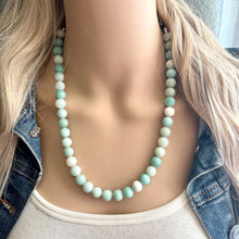 Load image into Gallery viewer, Genuine Green Amazonite Statement Necklace, Chunky 1 Strand Jewelry, silver necklace, thick collar beaded bib glass metal aqua mint gemstone