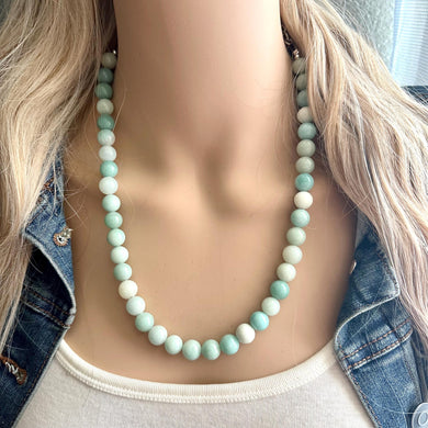 Genuine Green Amazonite Statement Necklace, Chunky 1 Strand Jewelry, silver necklace, thick collar beaded bib glass metal aqua mint gemstone