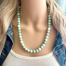 Load image into Gallery viewer, Genuine Green Amazonite Statement Necklace, Chunky 1 Strand Jewelry, silver necklace, thick collar beaded bib glass metal aqua mint gemstone