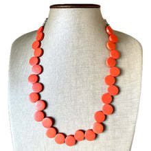 Load image into Gallery viewer, Crisp Harvest Statement Necklace, fall colors Hot Orange Necklace, 1 Strand Statement necklace, vintage wood chunky orange red neon