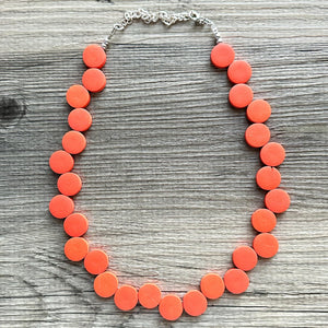 Crisp Harvest Statement Necklace, fall colors Hot Orange Necklace, 1 Strand Statement necklace, vintage wood chunky orange red neon