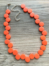 Load image into Gallery viewer, Crisp Harvest Statement Necklace, fall colors Hot Orange Necklace, 1 Strand Statement necklace, vintage wood chunky orange red neon