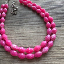 Load image into Gallery viewer, Hot Pink Statement jewelry set, Chunky Beaded Necklace Jewelry, dark pink Necklace, magenta beaded necklace, earrings pink set double strand