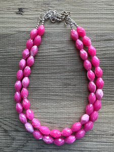 Hot Pink Statement jewelry set, Chunky Beaded Necklace Jewelry, dark pink Necklace, magenta beaded necklace, earrings pink set double strand