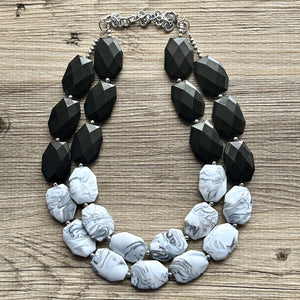 Black White & Gray Big Bead Necklace, Statement Jewelry, neutral silver Chunky bib, bridesmaids necklace, wedding bridesmaid necklace