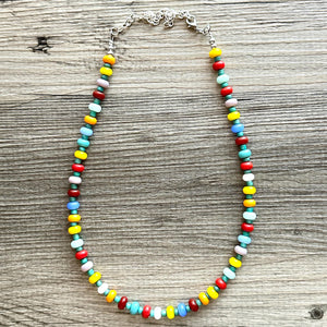 Rainbow Resin Block Layering Rainbow Beaded 1 Strand Necklace, Colorful Jewelry, Chunky statement jelly bean confetti silver bubble