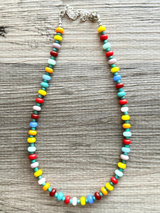 Rainbow Resin Block Layering Rainbow Beaded 1 Strand Necklace, Colorful Jewelry, Chunky statement jelly bean confetti silver bubble