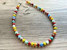 Load image into Gallery viewer, Rainbow Resin Block Layering Rainbow Beaded 1 Strand Necklace, Colorful Jewelry, Chunky statement jelly bean confetti silver bubble