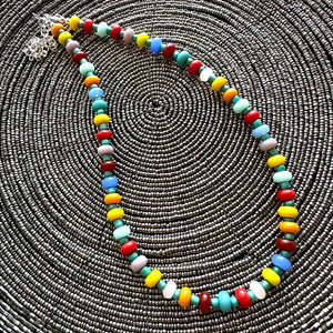 Rainbow Resin Block Layering Rainbow Beaded 1 Strand Necklace, Colorful Jewelry, Chunky statement jelly bean confetti silver bubble