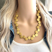 Load image into Gallery viewer, Gold Painted Wood Chunky Statement Necklace, Big beaded jewelry, single Strand Statement Necklace, Bib necklace, bridesmaid wedding