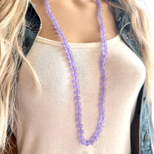 Load image into Gallery viewer, Lavender Jelly Glass Bead Chunky Statement Necklace, long glass jewelry beaded necklace, layering necklace purple shiny metallic long