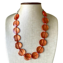 Load image into Gallery viewer, Orange Translucent Chunky Statement Necklace, Big beaded jewelry, single Strand thick jewelry, red-orange bridesmaid wedding resin beads