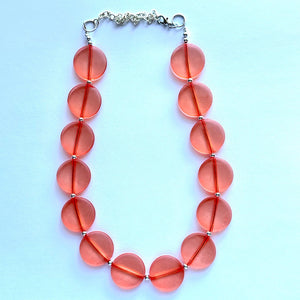 Orange Translucent Chunky Statement Necklace, Big beaded jewelry, single Strand thick jewelry, red-orange bridesmaid wedding resin beads