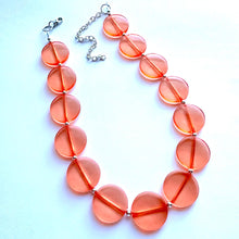 Load image into Gallery viewer, Orange Translucent Chunky Statement Necklace, Big beaded jewelry, single Strand thick jewelry, red-orange bridesmaid wedding resin beads