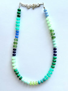 Rivers & Greens Statement Necklace, Single Strand Necklace, green blue necklace, vacation neutral Earthy layering jewelry