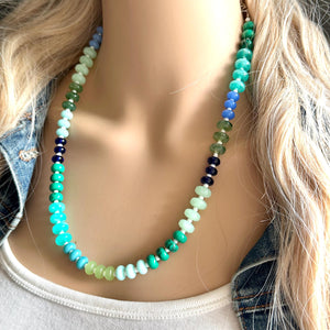 Rivers & Greens Statement Necklace, Single Strand Necklace, green blue necklace, vacation neutral Earthy layering jewelry