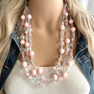 Blush Pink Icy Statement jewelry set, Chunky Beaded Necklace Jewelry, light pink Necklace, pale pink beaded, baby pink resin rainbow