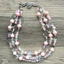 Load image into Gallery viewer, Blush Pink Icy Statement jewelry set, Chunky Beaded Necklace Jewelry, light pink Necklace, pale pink beaded, baby pink resin rainbow