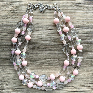 Blush Pink Icy Statement jewelry set, Chunky Beaded Necklace Jewelry, light pink Necklace, pale pink beaded, baby pink resin rainbow