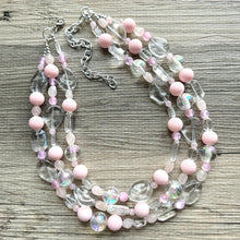 Load image into Gallery viewer, Blush Pink Icy Statement jewelry set, Chunky Beaded Necklace Jewelry, light pink Necklace, pale pink beaded, baby pink resin rainbow