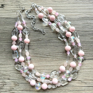 Blush Pink Icy Statement jewelry set, Chunky Beaded Necklace Jewelry, light pink Necklace, pale pink beaded, baby pink resin rainbow