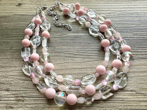 Blush Pink Icy Statement jewelry set, Chunky Beaded Necklace Jewelry, light pink Necklace, pale pink beaded, baby pink resin rainbow