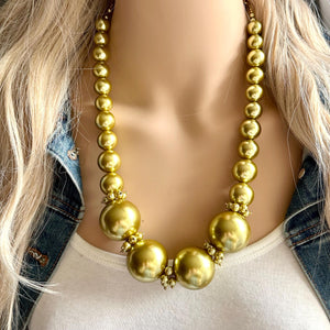 Golden Pearl Statement Necklace jewelry, chunky pearl champagne bib chunky necklace, brown bubble necklace 1 strand thick