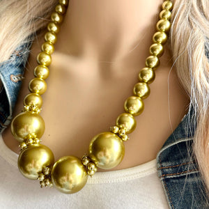 Golden Pearl Statement Necklace jewelry, chunky pearl champagne bib chunky necklace, brown bubble necklace 1 strand thick