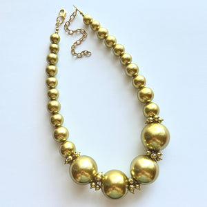 Golden Pearl Statement Necklace jewelry, chunky pearl champagne bib chunky necklace, brown bubble necklace 1 strand thick