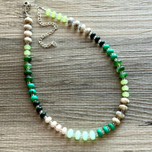 Load image into Gallery viewer, Cucumber Mojito Green beaded statement necklace, single strand necklace, light green jewelry, big bead jewelry, grass necklace jewelry