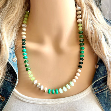 Cucumber Mojito Green beaded statement necklace, single strand necklace, light green jewelry, big bead jewelry, grass necklace jewelry