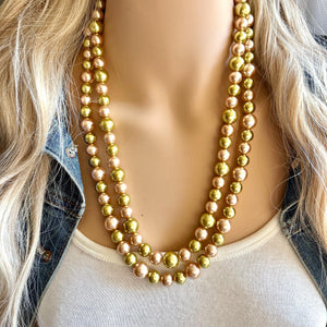 Gold & Champagne Statement Necklace, Pearl jewelry, 2 strand bib chunky necklace, yellow double strand golden bubble formal dressy